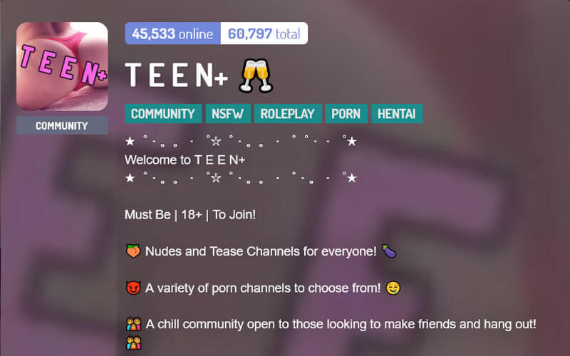 TEEN+ NSFW Porn Discord Server.