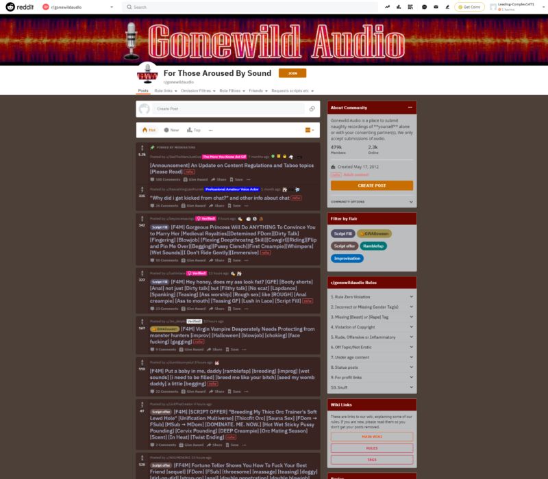 r-GoneWildAudio समीक्षा NSFW Reddit सूची