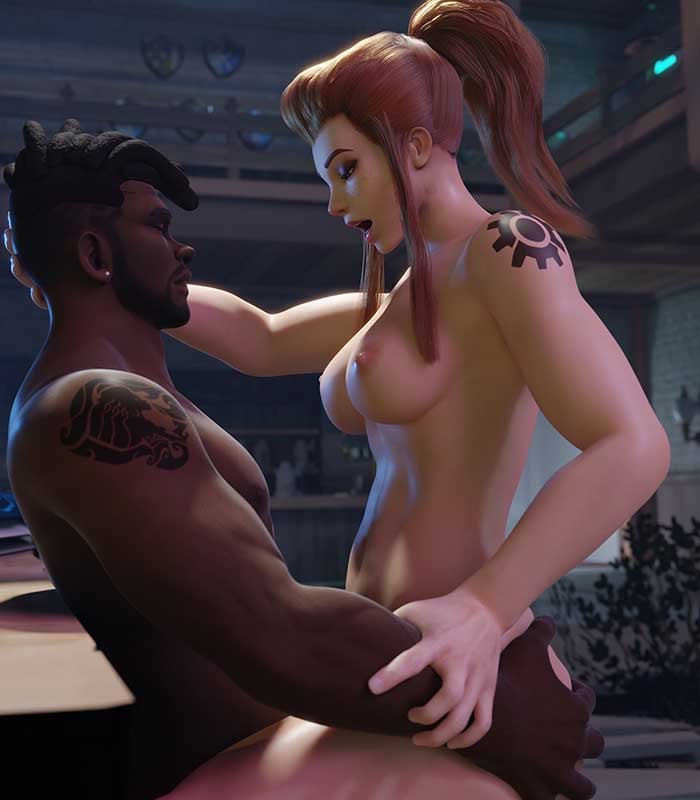 Brigitte from Overwatch 2 rides a huge BBC in cowgirl and loudly moans.