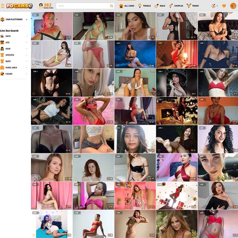 PDCAMS thumbnails with the most viewed amateur camgirls.