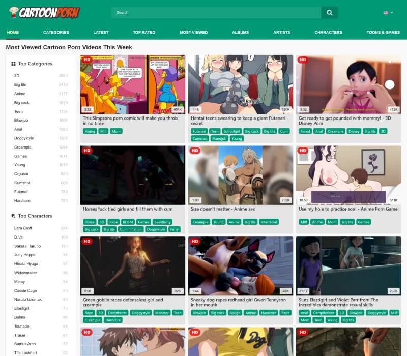 Cartoonporn.pro homepage