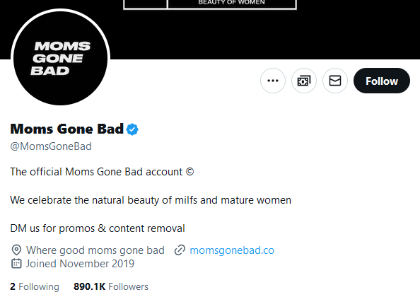 Página de perfil de Twitter de MomsGoneBad Porn.