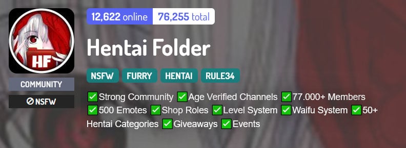 Hentai Folder 18+ Discord server banner with description.